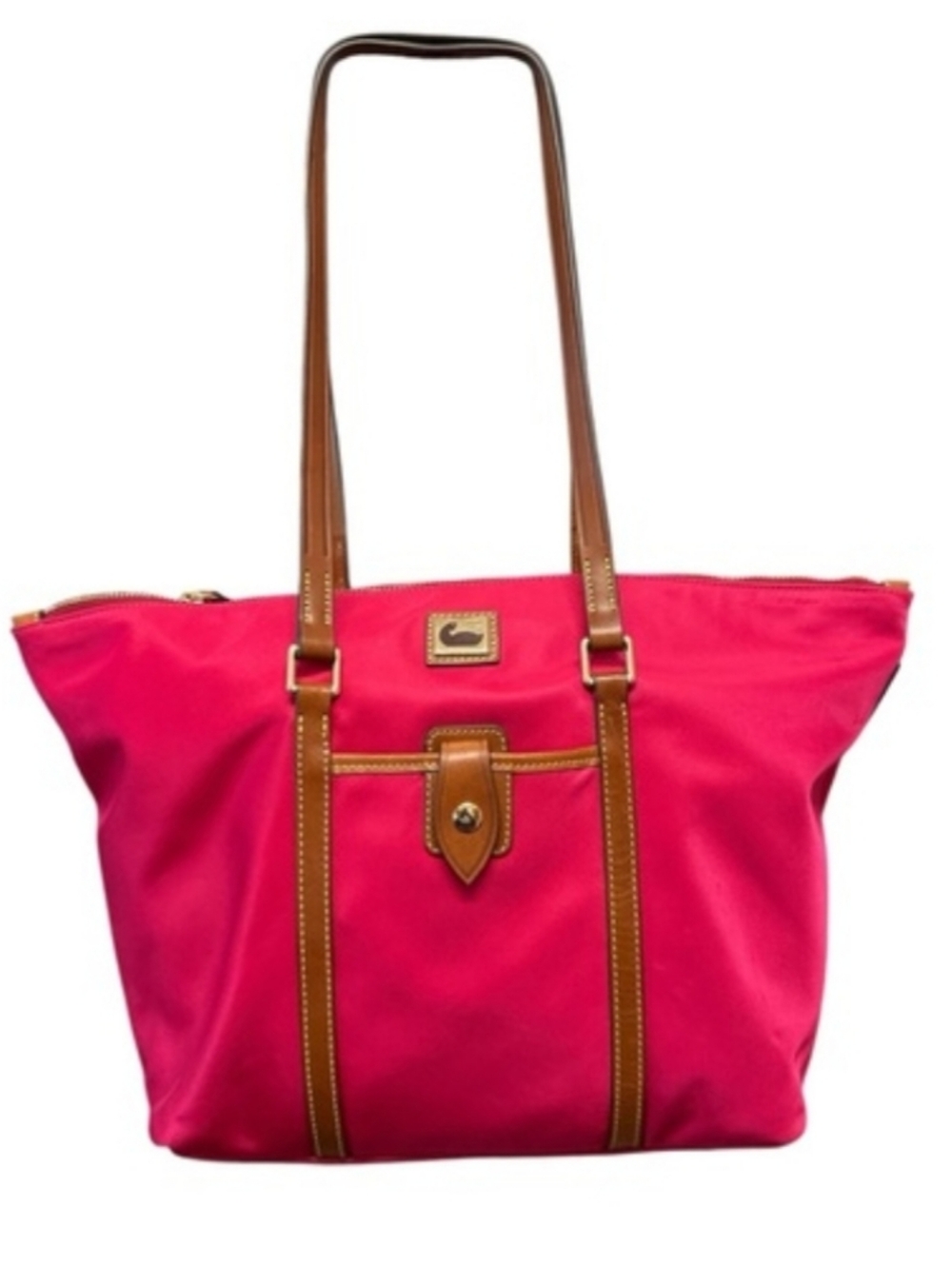 Dooney & Bourke Hot Pink Tote with Brown Leather Trim EUC